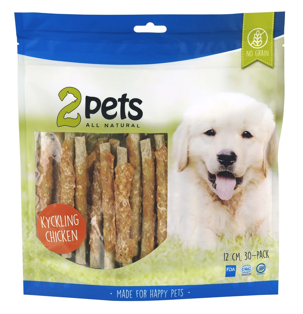 2pets Tuggpinne mald, kyckling, 12cm, 30-pack, 400g-stallbyggen